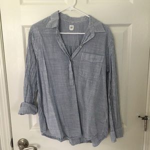 Cute blue and white striped button down top